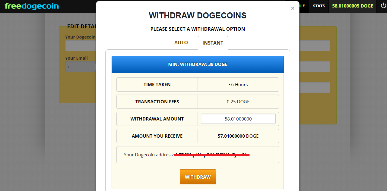 withdraw dogecoin